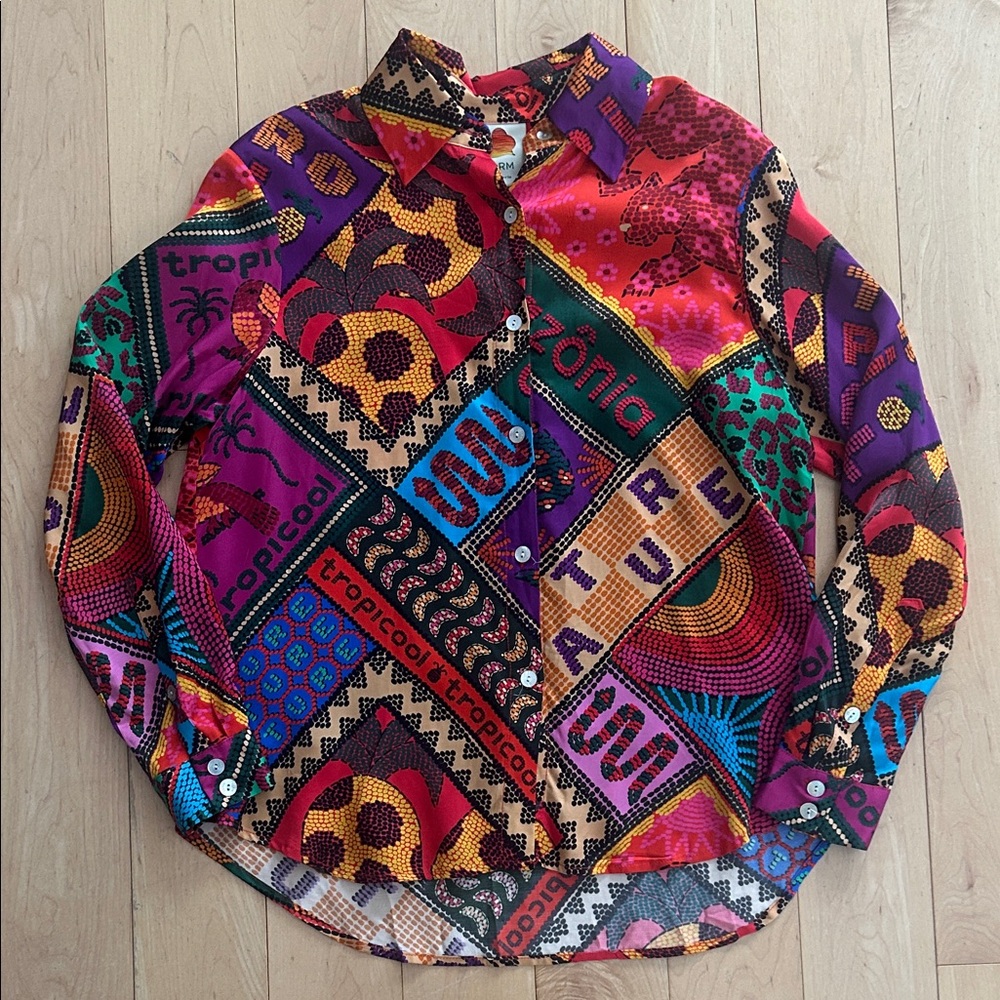 Farm Rio multi color button up shirt
